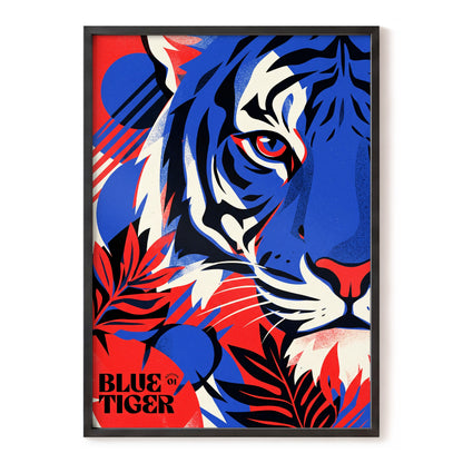 Electric Blue Tiger, blue, red, black nature wall art, front artwork view