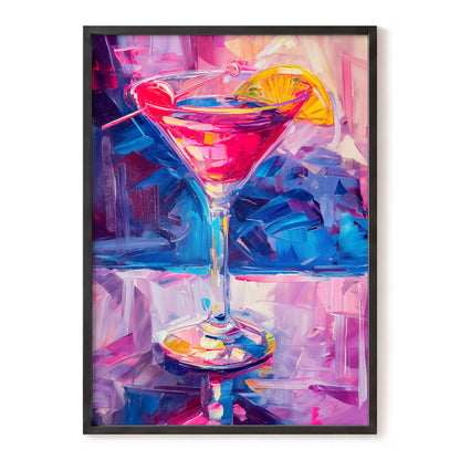 Electric Citrus Cocktail, pink, blue, purple abstract wall art, front artwork view