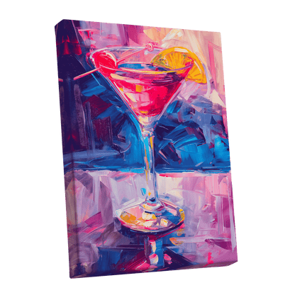 Electric Citrus Cocktail, pink, blue, purple abstract wall art shown as a stretched canvas wall art