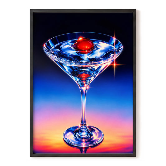 Electric Cocktail, blue, black, red abstract wall art, front artwork view