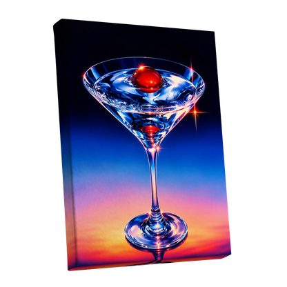 Electric Cocktail, blue, black, red abstract wall art shown as a stretched canvas wall art