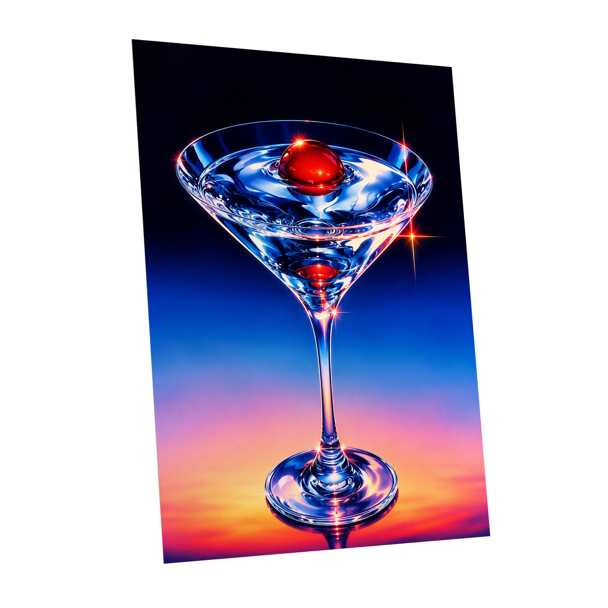 Electric Cocktail, blue, black, red abstract wall art shown as a unframed poster wall art print