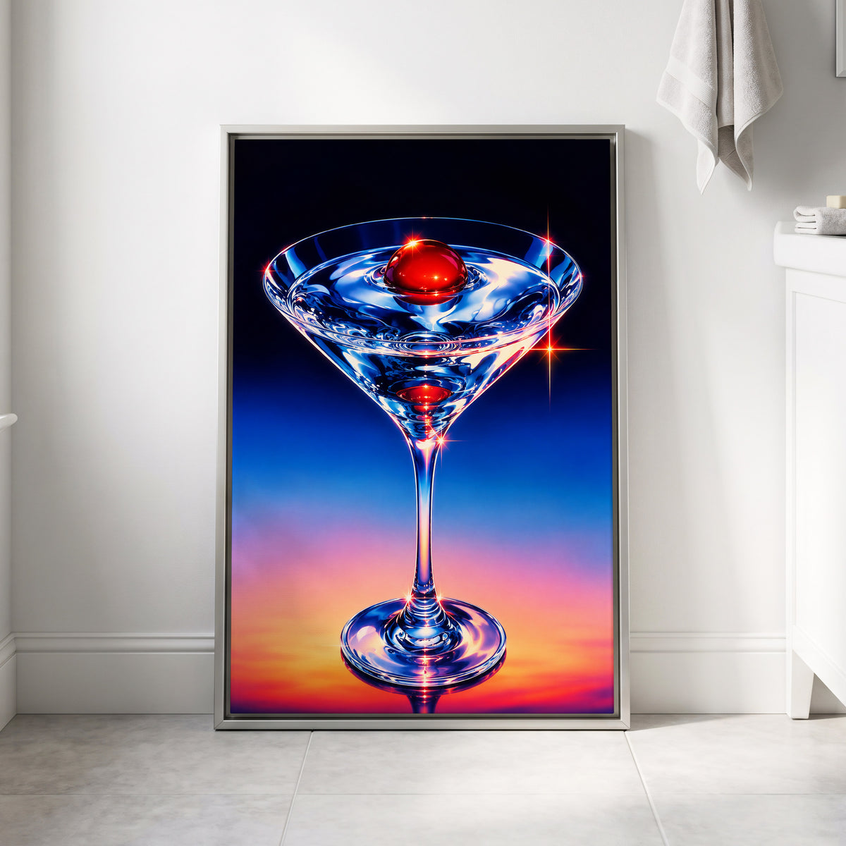 Electric Cocktail, blue, black, red abstract wall art displayed in a styled interior, gallery view 4