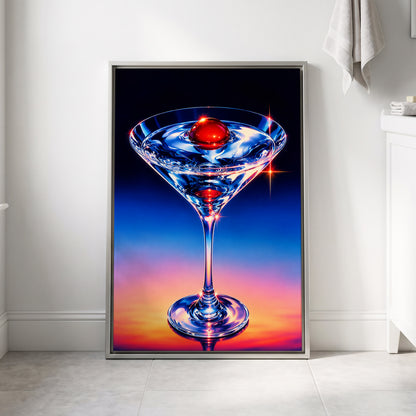 Electric Cocktail, blue, black, red abstract wall art displayed in a styled interior, gallery view 4