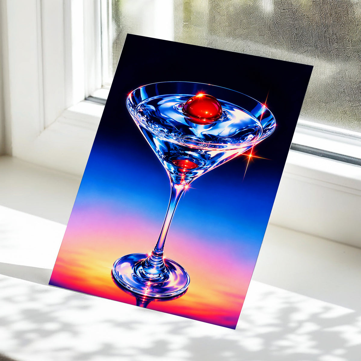 Electric Cocktail, blue, black, red abstract wall art displayed in a styled interior, gallery view 5