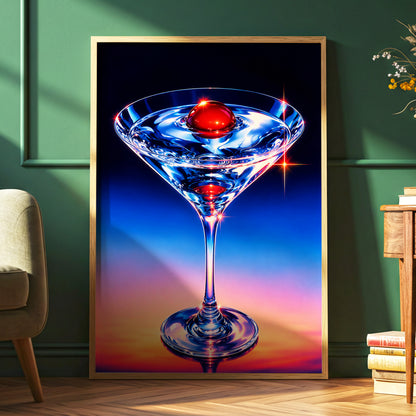 Electric Cocktail, blue, black, red abstract wall art displayed in a styled interior, gallery view 9