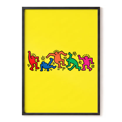 Electric Dance Parade, yellow, black, multicolor minimalist wall art, front artwork view