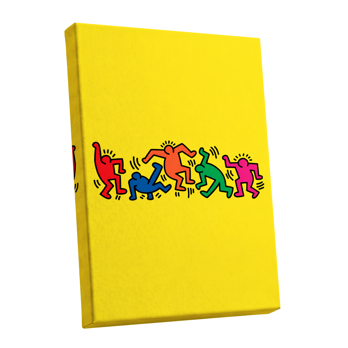 Electric Dance Parade, yellow, black, multicolor minimalist wall art shown as a stretched canvas wall art