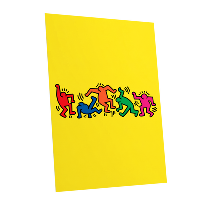 Electric Dance Parade, yellow, black, multicolor minimalist wall art shown as a unframed poster wall art print