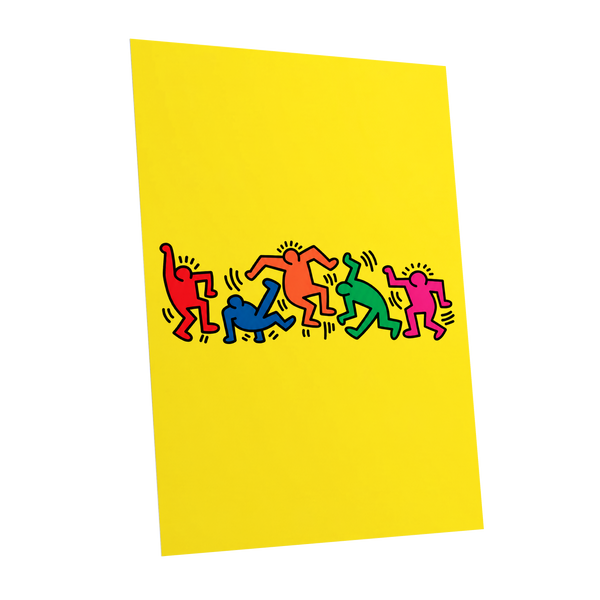 Electric Dance Parade, yellow, black, multicolor minimalist wall art shown as a unframed poster wall art print