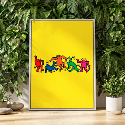 Electric Dance Parade, yellow, black, multicolor minimalist wall art displayed in a styled interior, gallery view 2