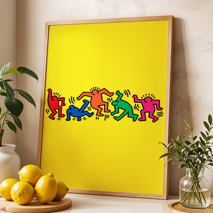 Electric Dance Parade, yellow, black, multicolor minimalist wall art displayed in a styled interior, gallery view 3