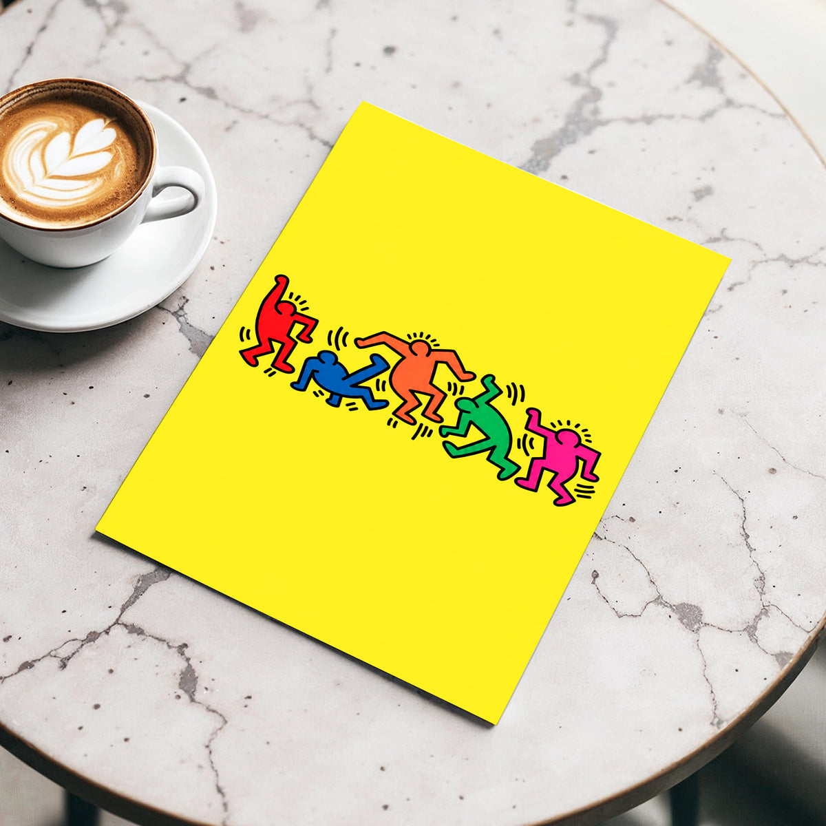 Electric Dance Parade, yellow, black, multicolor minimalist wall art displayed in a styled interior, gallery view 4
