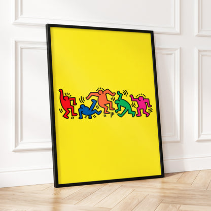 Electric Dance Parade, yellow, black, multicolor minimalist wall art displayed in a styled interior, gallery view 5