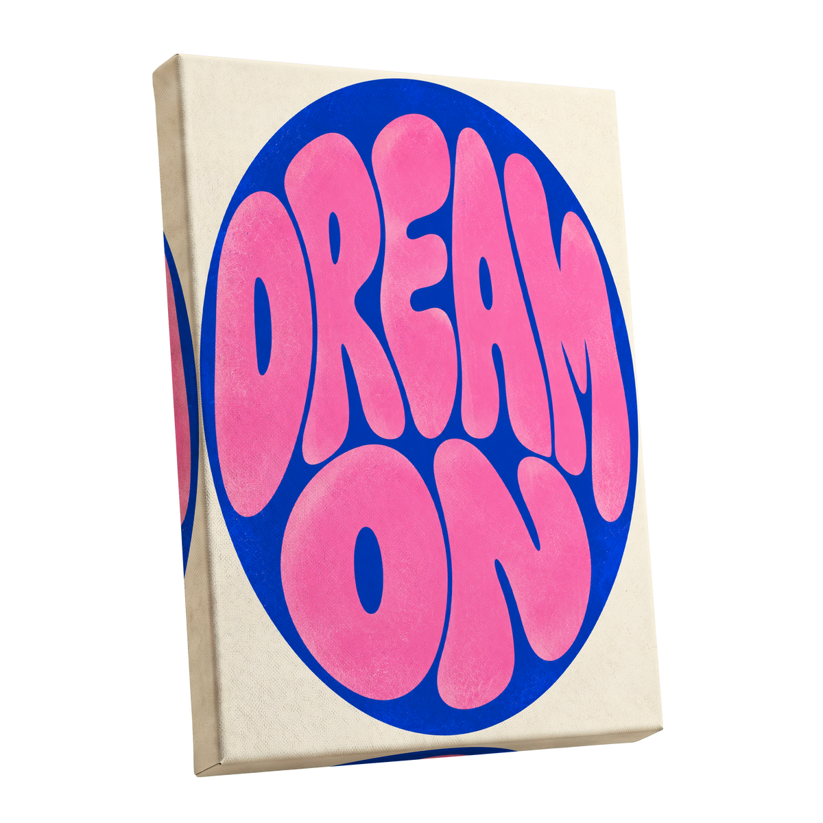 Electric Daydream, pink, blue, beige abstract wall art shown as a stretched canvas wall art