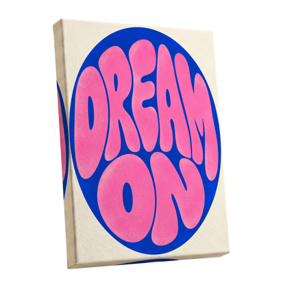 Electric Daydream, pink, blue, beige abstract wall art shown as a stretched canvas wall art