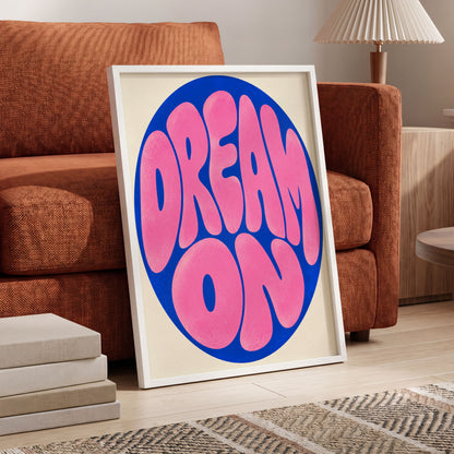 Electric Daydream, pink, blue, beige abstract wall art displayed in a styled interior, gallery view 4
