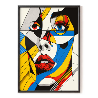 Electric Gaze, yellow, blue, black abstract wall art, front artwork view