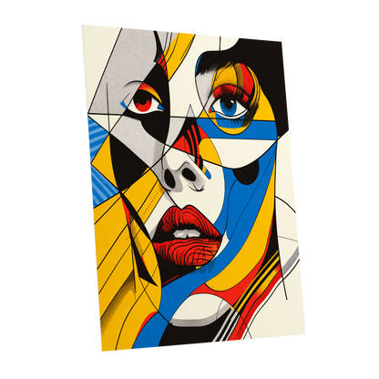 Electric Gaze, yellow, blue, black abstract wall art shown as a unframed poster wall art print