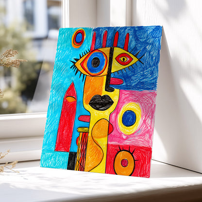 Electric Gaze, blue, red, yellow abstract wall art displayed in a styled interior, gallery view 5