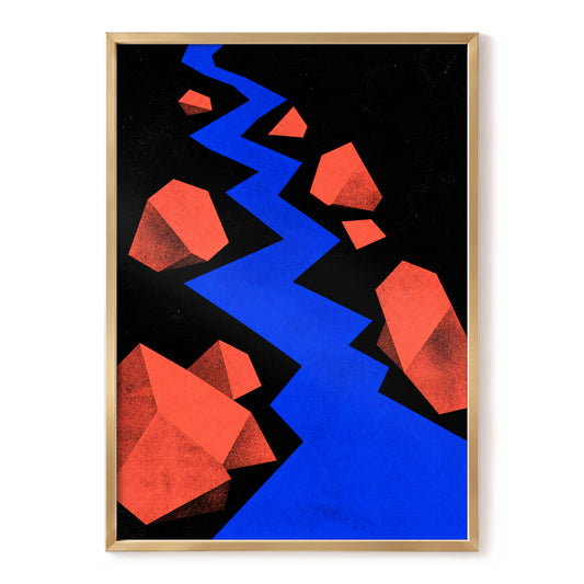Electric Gorge, black, blue, red abstract wall art, front artwork view