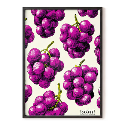 Electric Grape Harvest, purple, pink, black nature wall art, front artwork view