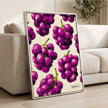 Electric Grape Harvest, purple, pink, black nature wall art displayed in a styled interior, gallery view 2