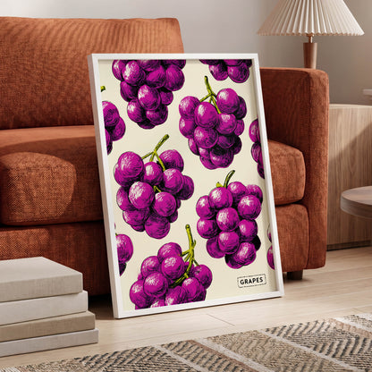 Electric Grape Harvest, purple, pink, black nature wall art displayed in a styled interior, gallery view 6