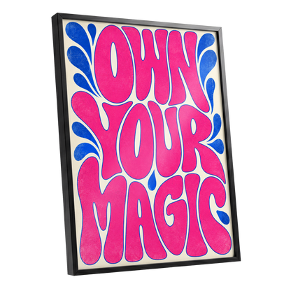 Electric Magic, pink, blue, beige abstract wall art shown as a black framed poster wall art print