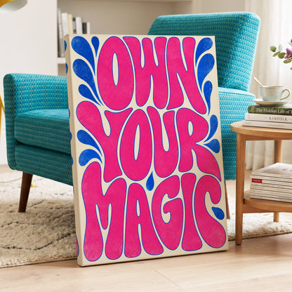 Electric Magic, pink, blue, beige abstract wall art on canvas displayed in a styled interior, gallery view 1
