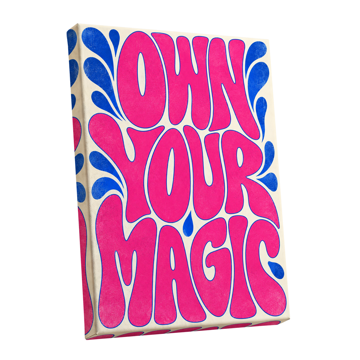 Electric Magic, pink, blue, beige abstract wall art shown as a stretched canvas wall art