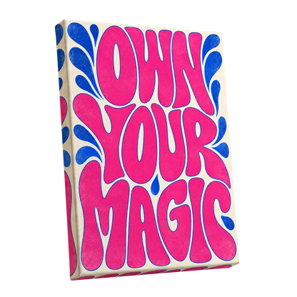 Electric Magic, pink, blue, beige abstract wall art shown as a stretched canvas wall art