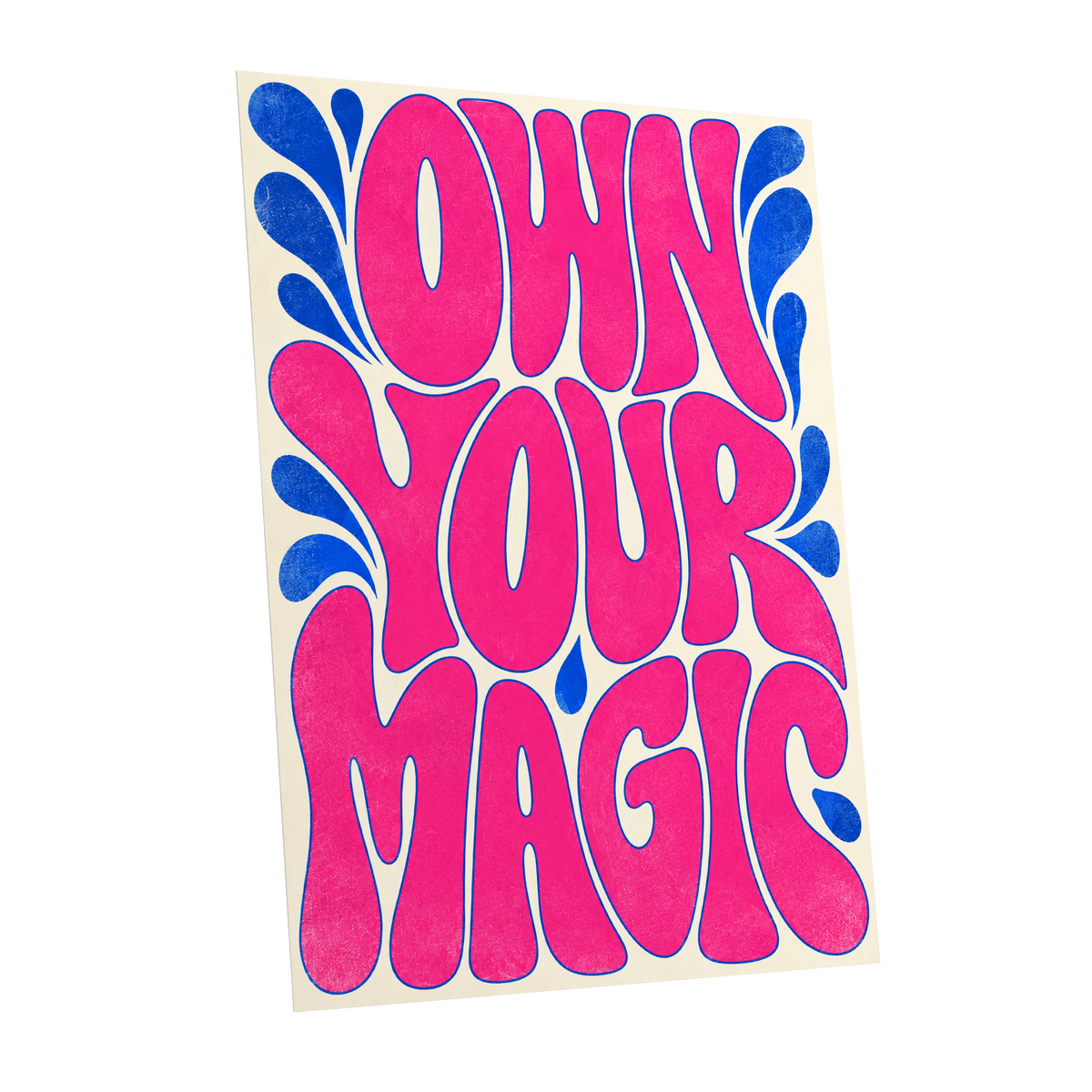 Electric Magic, pink, blue, beige abstract wall art shown as a unframed poster wall art print