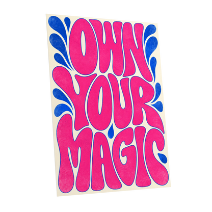 Electric Magic, pink, blue, beige abstract wall art shown as a unframed poster wall art print