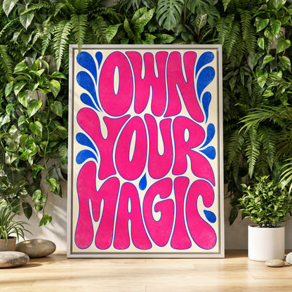 Electric Magic, pink, blue, beige abstract wall art displayed in a styled interior, gallery view 2