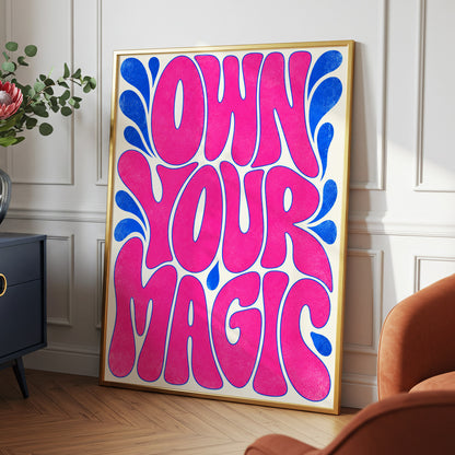Electric Magic, pink, blue, beige abstract wall art displayed in a styled interior, gallery view 3