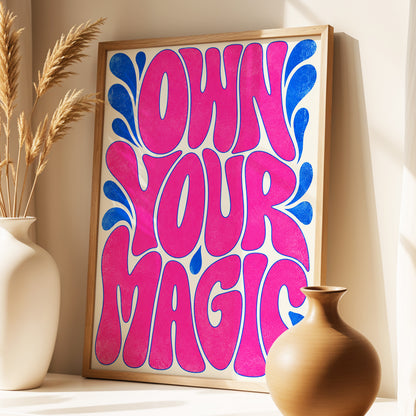 Electric Magic, pink, blue, beige abstract wall art displayed in a styled interior, gallery view 4
