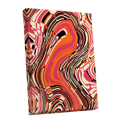 Electric Marbling, pink, orange, black abstract wall art shown as a stretched canvas wall art