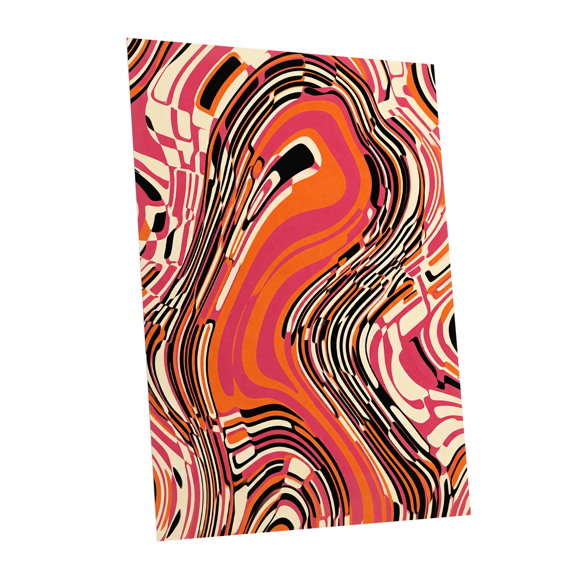 Electric Marbling, pink, orange, black abstract wall art shown as a unframed poster wall art print