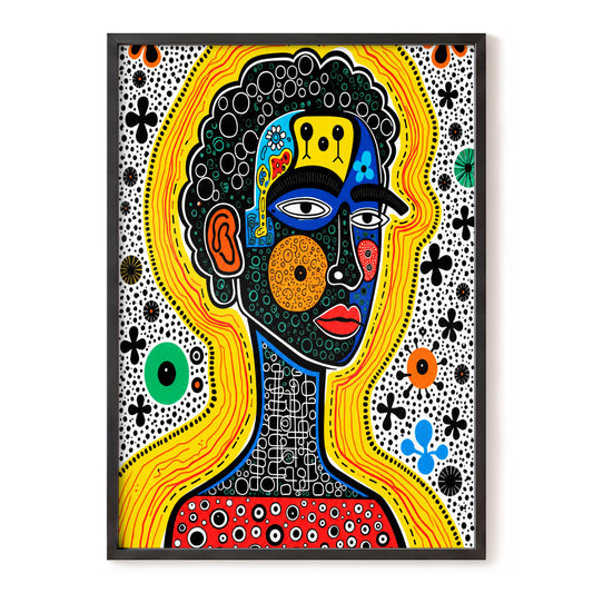Electric Mosaic Muse, yellow, black, white abstract wall art, front artwork view