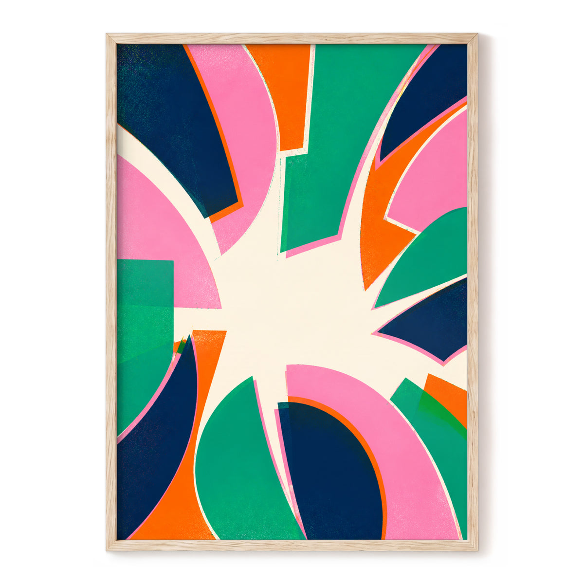 Electric Petalburst, green, pink, blue abstract wall art, front artwork view