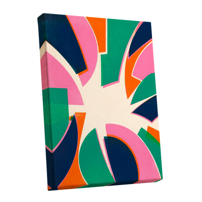 Electric Petalburst, green, pink, blue abstract wall art shown as a stretched canvas wall art