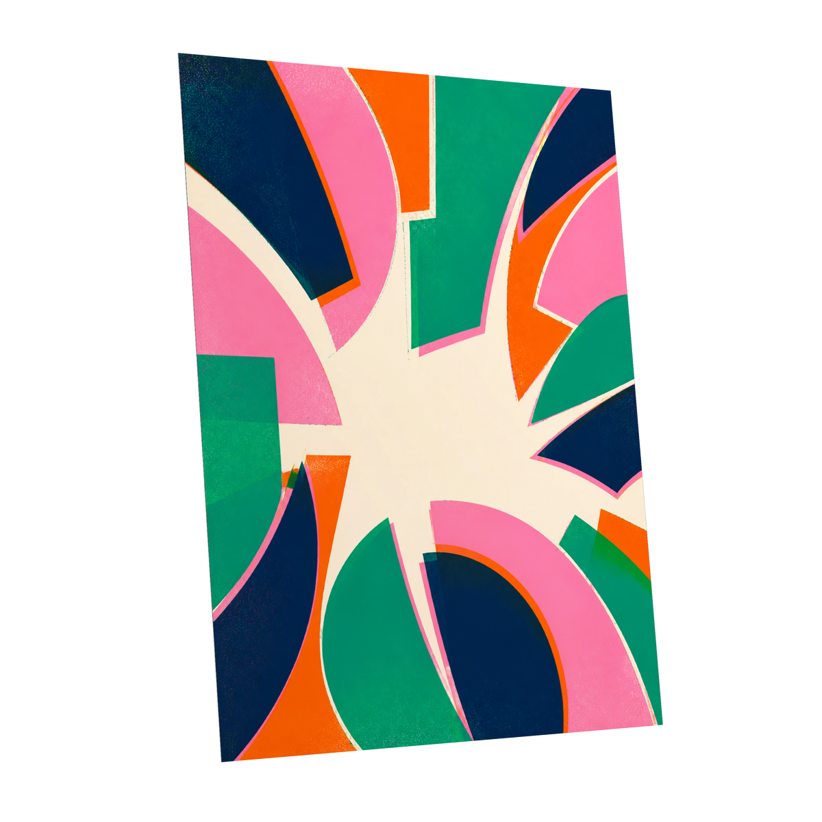 Electric Petalburst, green, pink, blue abstract wall art shown as a unframed poster wall art print