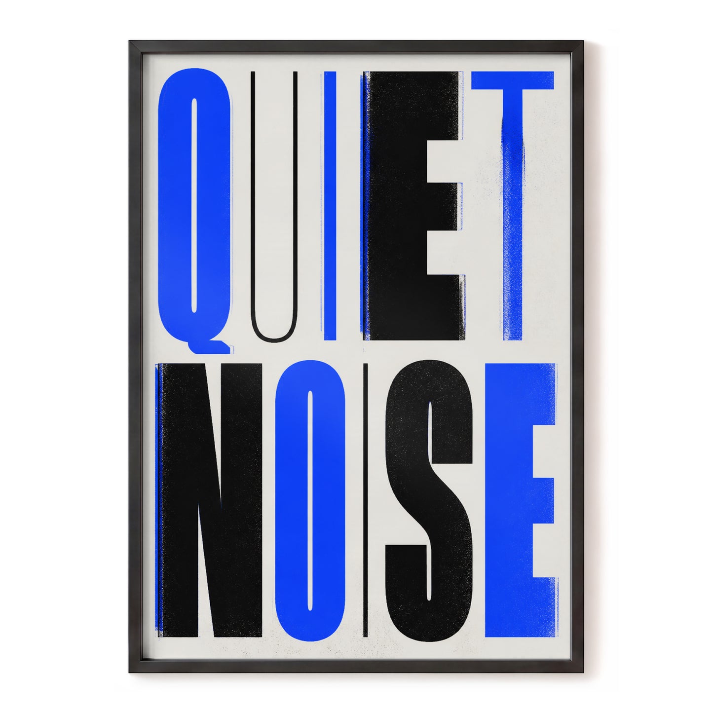 Electric Quiet, blue, black, beige minimalist wall art, front artwork view
