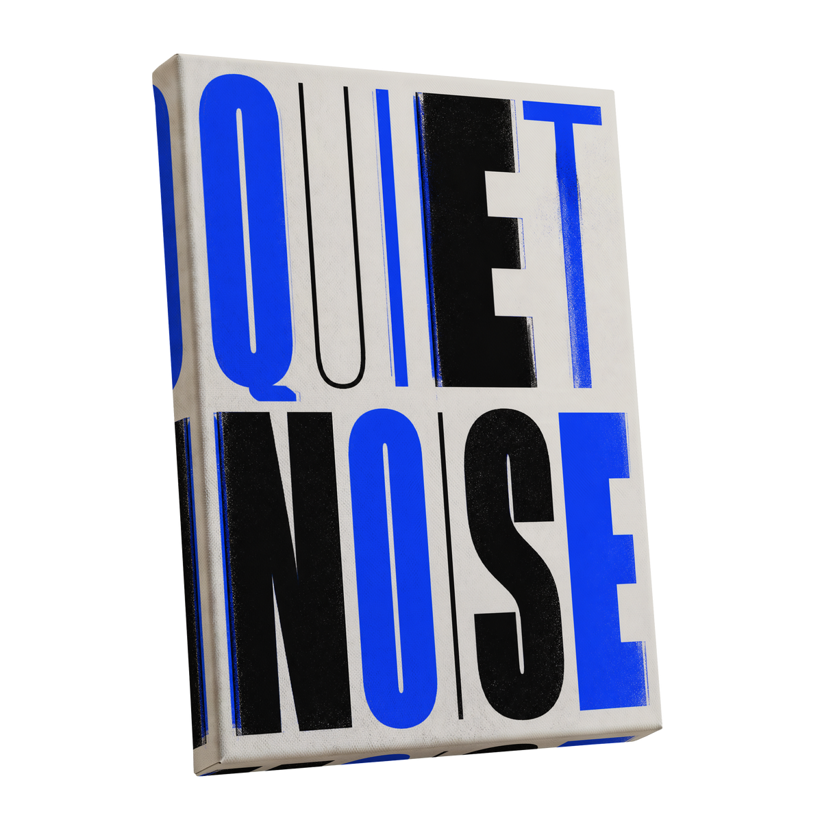 Electric Quiet, blue, black, beige minimalist wall art shown as a stretched canvas wall art