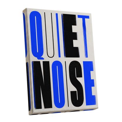 Electric Quiet, blue, black, beige minimalist wall art shown as a stretched canvas wall art