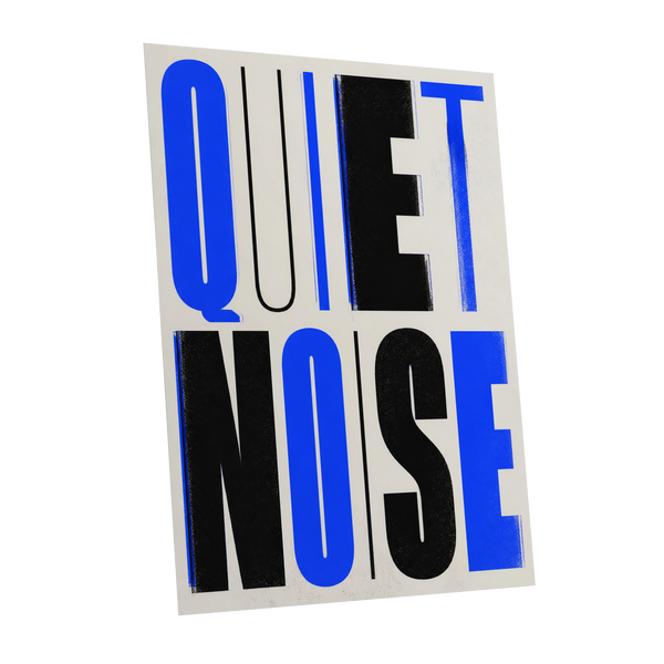 Electric Quiet, blue, black, beige minimalist wall art shown as a unframed poster wall art print