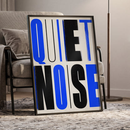 Electric Quiet, blue, black, beige minimalist wall art displayed in a styled interior, gallery view 6