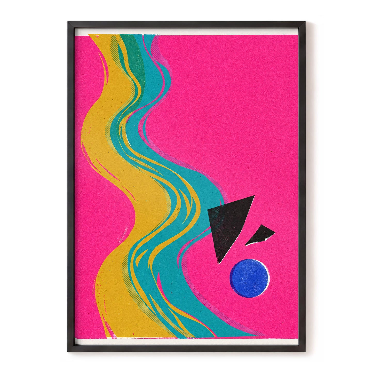 Electric River, pink, gold, green abstract wall art, front artwork view