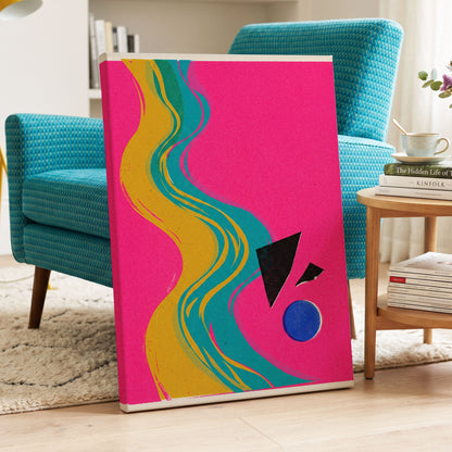 Electric River, pink, gold, green abstract wall art on canvas displayed in a styled interior, gallery view 1
